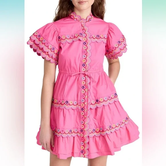 ❗️FINAL❗️NWT CeliaB Marilla Pink Dress Scalloped Eyelet Detail XL